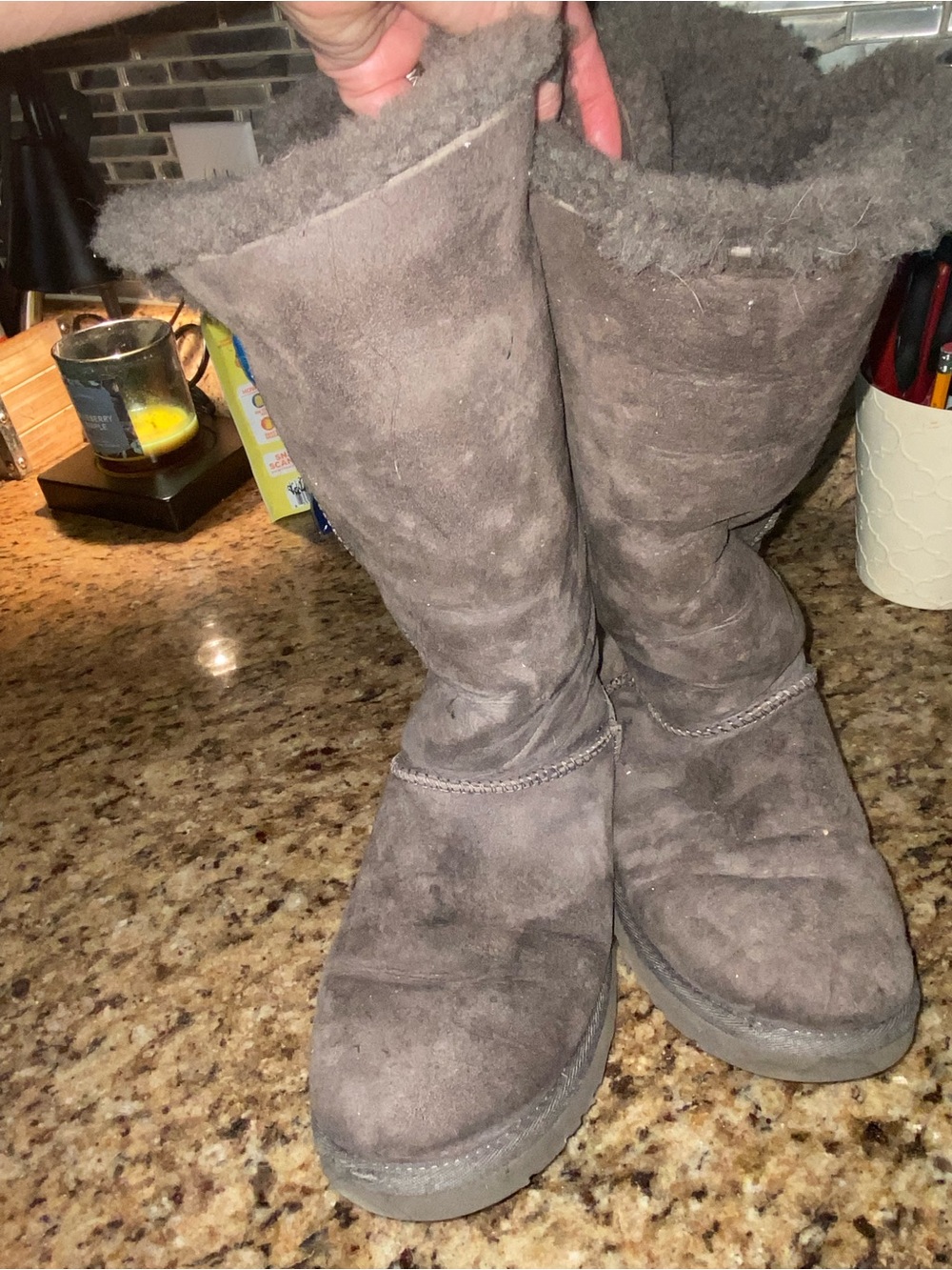 UGGS Women's Tall Shearling-Lined Suede Boots - Gray